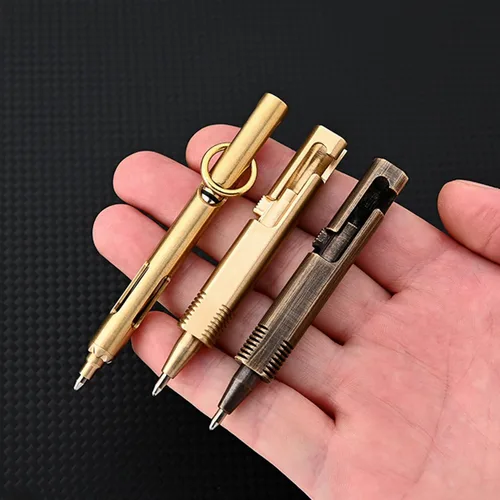 Vista 7 de Bolt Action - Mini bolígrafo de latón, reemplazables EDC de tinta negra por Bolt Action para oficina, trabajo, escritura, firma, viajes, trabajo