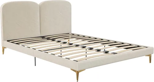Vista 7 de CosmoLiving by Cosmopolitan Cama tapizada Coco, Queen, terciopelo marfil