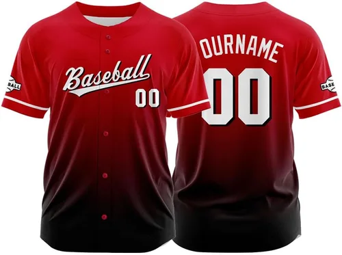 Vista 12 de Camiseta de béisbol con degradado personalizado, nombre, número y logotipo personalizados para hombres, mujeres y niños
