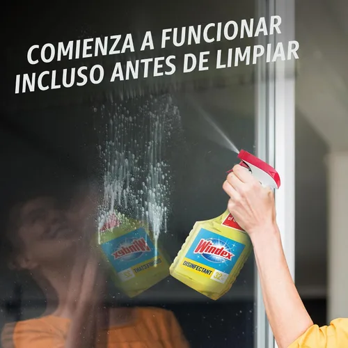 Vista 5 de Windex Refill - Spray desinfectante limpiador multiusos, botella hecha de plástico 100% reciclado, aerosol de limpieza de superficies, aroma cítrico
