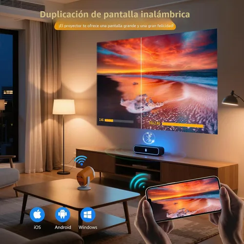 Vista 5 de Mini Proyector Portátil con WiFi y Bluetooth Proyector de Película Giratoria Proyectores LED Pico Electrónicos para Cine en Casa Compatible