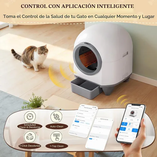 Vista 8 de GUNJI Caja de arena autolimpiante - 90L, control de aplicación, seguridad Gris