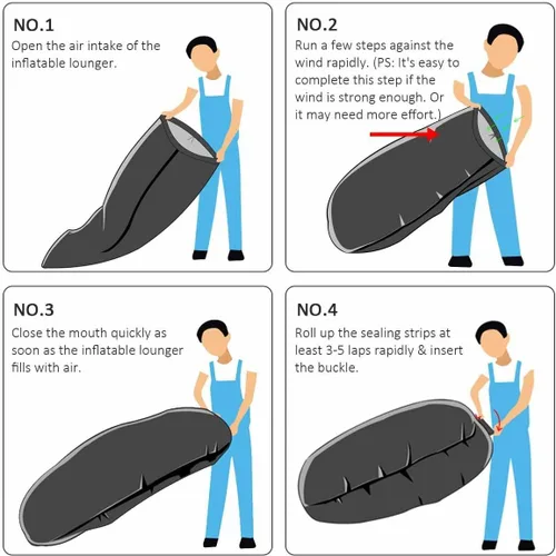 Vista 5 de Tumbona inflable silla de aire sofá cama perezoso sofá cama sofá estado durmiendo arena playa Lay Bag Sofá Negro