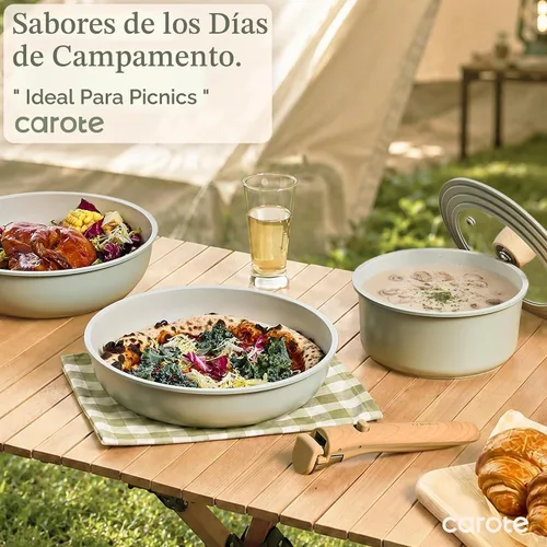 Vista 5 de CAROTE - Juego de ollas y sartenes antiadherentes, mango desmontable, 19 Verde salvia