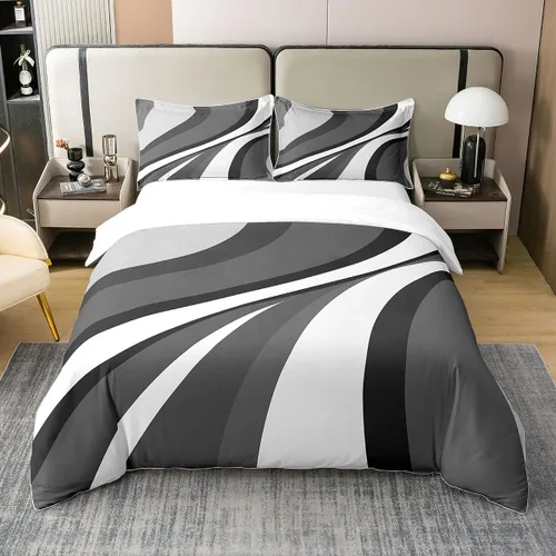 Vista 11 de Erosebridal Juego de ropa de cama geométrica de 100 % algodón, tamaño individual, funda de edredón de remolinos rojos, blancos y grises, funda