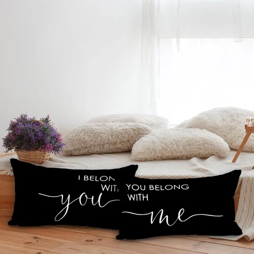 Vista 4 de (RB) - Juego de 2 fundas de almohada de franela con texto en inglés "I Belong with You, You Belong with Me", 12 x 20 pulgadas, regalos