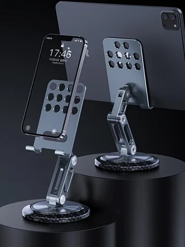 Vista 2 de Aluminum Foldable Phone Stand for Desk with Carbon Steel Base, Fully Adjustable Foldable Desktop Phone Holder Cradle Dock Compatible with iPhone
