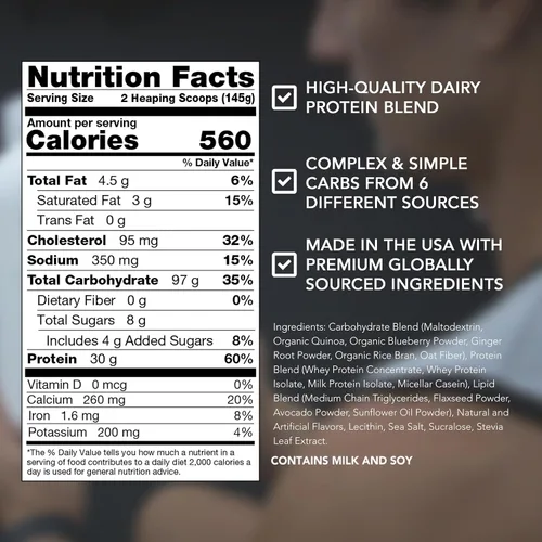 Vista 3 de RIVAL NUTRITION Clean Gainer I - Mezcla de bebida en polvo con alto contenido de proteínas, 1.06 onzas de proteína por porción