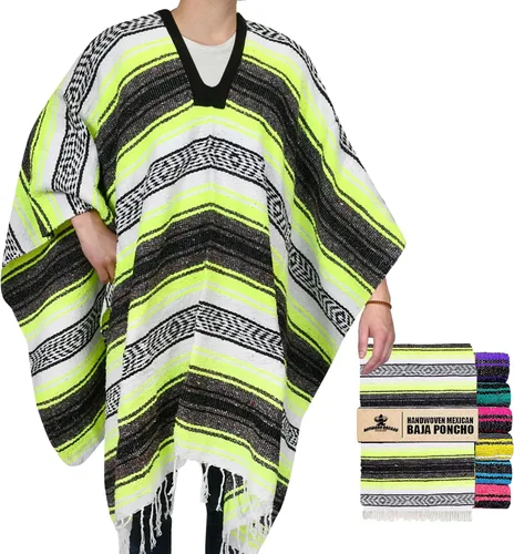 Vista 15 de Artisans Bazaar Poncho tradicional mexicano de Baja para hombres y mujeres, auténtico sarape de Gaban, manta de vaquero Pancho Jorongo Aguamarina