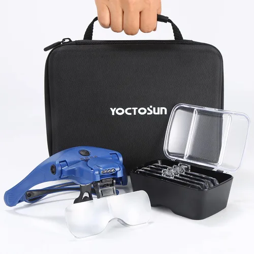 Vista 13 de YOCTOSUN - Gafas de aumento con luz, lupa de diadema manos libres con 4 luces LED y 5 lentes desmontables de 1X a 3.5X, lupa de cabeza recargable