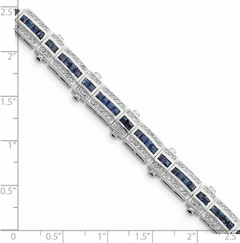 Vista 2 de Pulsera de plata de ley 925 maciza con piedras preciosas de septiembre azul zafiro y circonita cúbica de 7 pulgadas, Gema, Circonita cúbica Zafiro