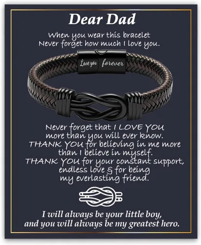 Vista 29 de Gifts for Men Infinity Leather Bracelet for Dad New Daddy Husband Boyfriend Son Grandson Brother Nephew Uncle Brown Braided Engraved Leather Jewelry