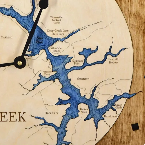 Vista 6 de Sea & Soul Deep Creek Lake - Reloj de pared de madera de 24 pulgadas, fabricado con orgullo en los Estados Unidos, arte de cartas náuticas, regalos