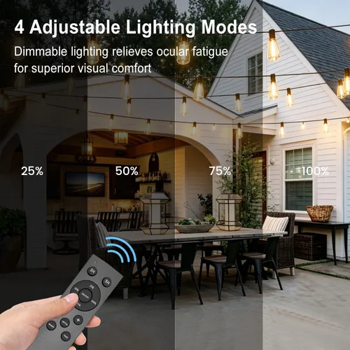 Vista 3 de Achin 50FT Solar String Lights Outdoor with 32 LED Bulbs 1.5FT Bulbs Spacing,Patio String Lights Whith Remote, IP65 Waterproof, 3600mAm Battery