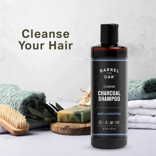 Vista 2 de Barrel & Oak Champú de carbón de menta y eucalipto para hombres, champú limpiador para hombres con extractos botánicos y aceites esenciales, cuidado