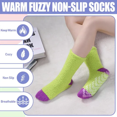 Vista 2 de TRUEHAN Calcetines antideslizantes para mujer con agarres, calcetines de hospital con empuñaduras para mujer