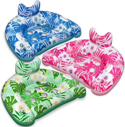 Vista 8 de Flotadores de piscina, 3 paquetes de flotadores inflables para piscina, sillas flotantes de piscina con portavasos y asas de servicio, sillas