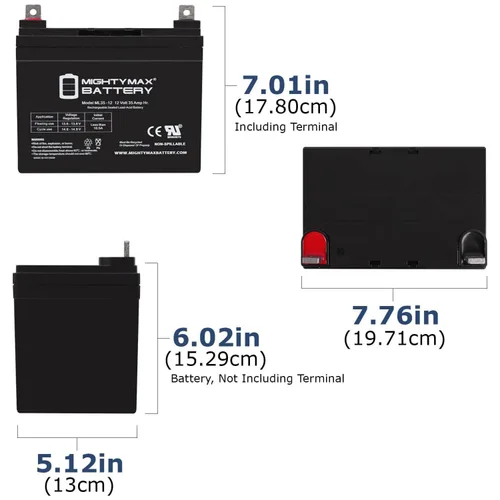 Vista 2 de Mighty Max Battery ML35-12 - Batería SLA de 12 voltios 35 AH - Paquete de 2