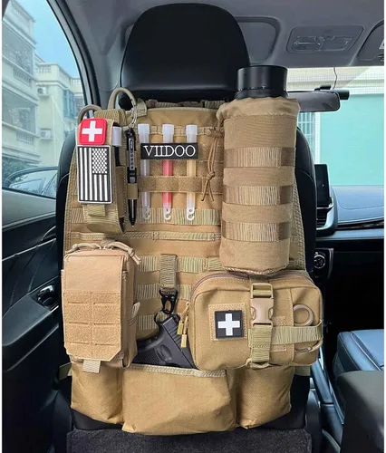 Vista 9 de Organizador de respaldo de asiento Molle 1000D mejorado con bolsas, panel táctico Molle para asiento de automóvil, protector de asiento de asiento