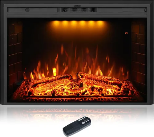Vista 10 de Calentador eléctrico de troncos de chimenea de 25 pulgadas, juego de troncos de chimenea eléctrica independiente con control remoto y aplicación