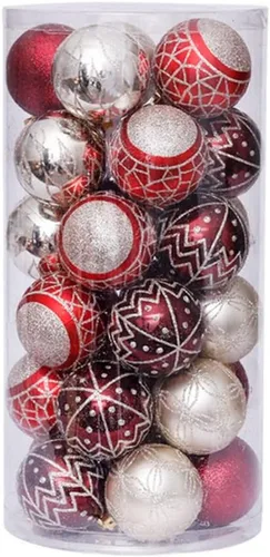 Vista 7 de Juego de 30 adornos de bolas de Navidad, bolas de adornos de Navidad inastillables, decoración de árbol de Navidad, bolas de árbol de Navidad rojas