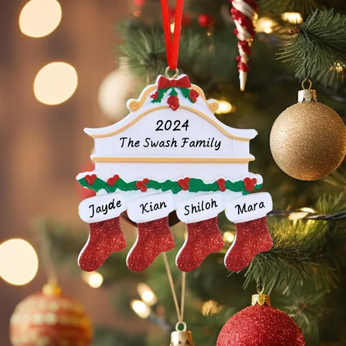 Vista 14 de Adornos de Navidad personalizados para calcetines, adornos de Navidad grabados, decoración de árbol de Navidad personalizada para familiares