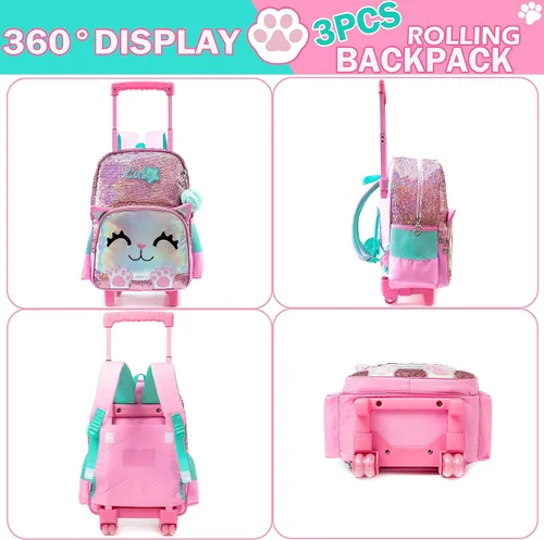 Vista 5 de Meetbelify Mochila con ruedas para niñas con ruedas para niñas para escuela primaria