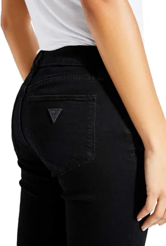 Vista 5 de GUESS Jeans ajustados elásticos de tiro medio para mujer, Negro (Overdye Black)