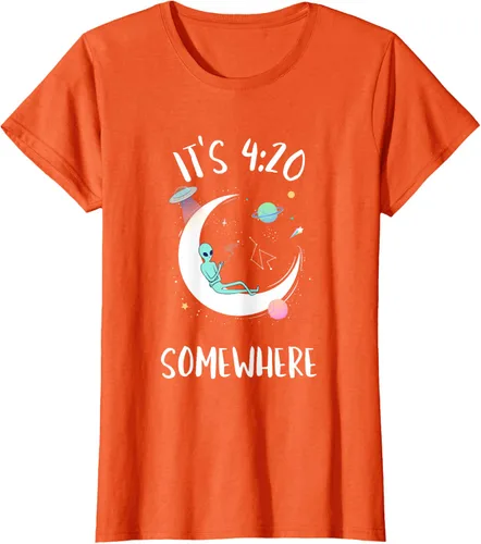 Vista 34 de Funny Weed Joint Smoking Moon Alien It's 4:20 Somewhere Camiseta, Negro, S