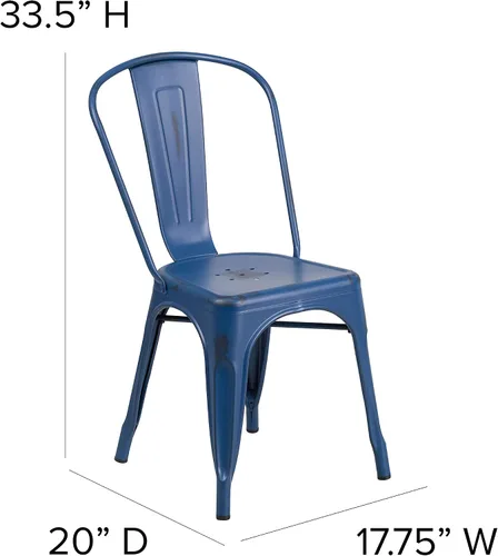 Vista 2 de Merrick Lane Banks - Silla apilable de comedor, marco de metal azul antiguo, acabado con recubrimiento en polvo envejecido, respaldo de listones