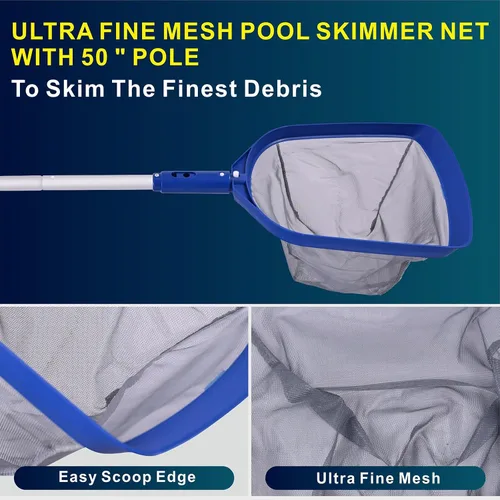 Vista 4 de POOLAZA Red de desnatador de piscina y cabezal de cepillo de piscina con poste de aluminio de 50 pulgadas