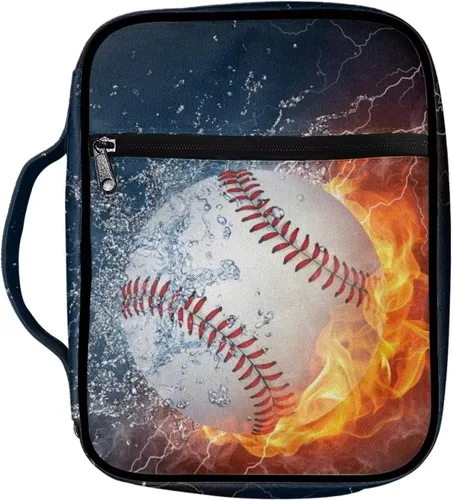 Vista 18 de Funda para la Biblia de Béisbol con Impresión de Agua y Fuego para Niños, Fundas Ligeras para la Biblia, Bolso de Mano para Estudio de la Biblia