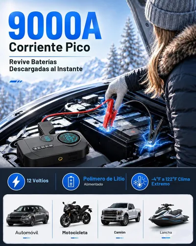 Vista 3 de 9000A Jump Starter with Air Compressor, 12V Battery Jump Box with Air Pump