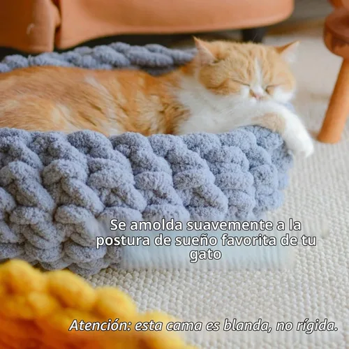 Vista 2 de Cama nido para gatos, tejida a mano, lavable, redonda, gatito cueva (blanco nube, L)