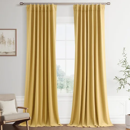 Vista 21 de Joywell - 2 cortinas de lino 100% opacas, con bolsillo para cortinero, trabilla trasera, cinta para ganchos y anillas con clip, con aislamiento