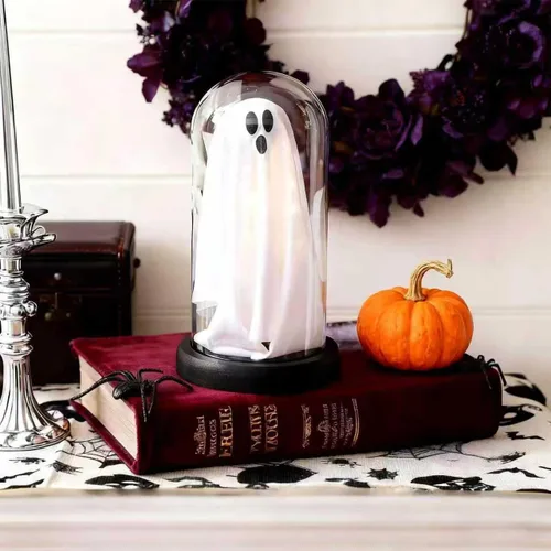Vista 4 de Decoraciones de Halloween para interiores, fantasma iluminado en cúpula transparente, bonita decoración de fantasma espeluznante para exhibición