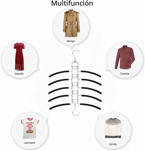 Vista 7 de Nature Smile Paquete de 4 perchas antideslizantes 5 en 1, perchas de metal mágicas que ahorran espacio, perchero de ropa de armario de varias capas