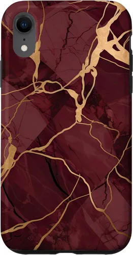 Vista 24 de iPhone 16 Burgundy and Yellow Metamorphic Pattern Case
