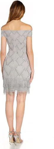 Vista 2 de Adrianna Papell Vestido de hombro descubierto con cuentas para mujer