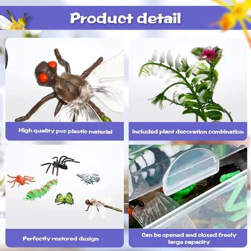 Vista 3 de Gejoy 75 piezas de insectos falsos de plástico, varios insectos, figuras realistas de insectos espeluznantes al azar con caja de almacenamiento