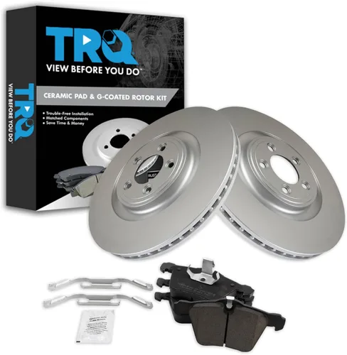 Vista 123 de TRQ Juego de pastillas de freno delantero y rotores con revestimiento de cerámica compatible con Jeep Compass Patriot 2017