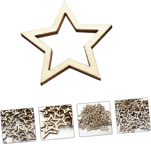 Vista 6 de EXCEART 300pcs Five-Pointed Star Wood Slice Ornament Craft Stars Christmas Decorative Pendants