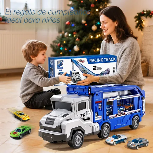 Vista 8 de Juguetes de camiones de transporte para niños de 3, 4, 5, 6 y 7 años, juego de camiones transportadores con pista de carreras y 12 juguetes de autos