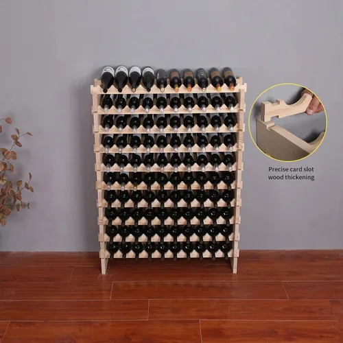 Vista 4 de Armario para vino independiente para piso, apilable, almacenamiento modular para encimera, soporte de vino de madera (100 botellas)