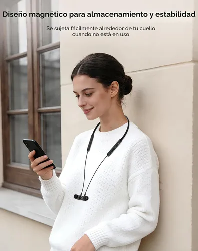 Vista 9 de Auriculares Bluetooth con banda para el cuello, auriculares inalámbricos Bluetooth 6.0 con micrófono, luz cómoda, graves profundos, tiempo de Negro