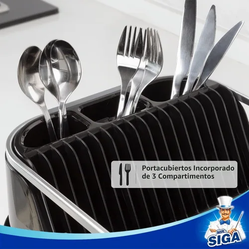 Vista 5 de MR.SIGA - Escurridor de platos para encimera de cocina, escurridor compacto con tabla de escurrir, soporte para utensilios y portavasos, escurridor