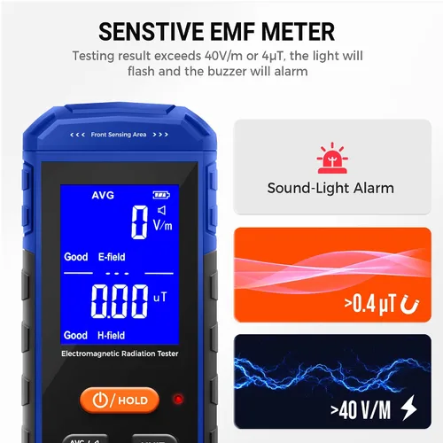 Vista 3 de Medidor EMF recargable, detector de campo electromagnético de mano con LCD digital, adecuado para inspecciones EMF en el hogar y al aire libre