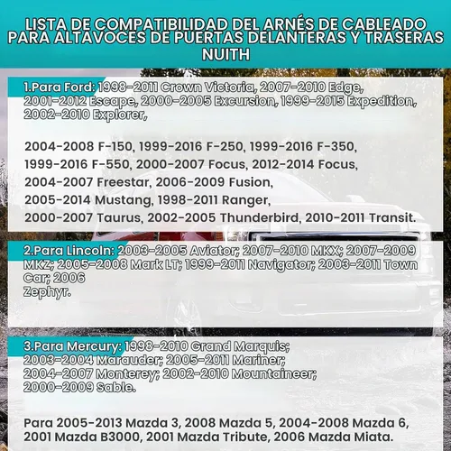 Vista 3 de NuIth Arnés de cableado de altavoz de puerta trasera delantera para Ford 1998-2016/Mazda 2001-2013/1999-2011 Lincoln Install Aftermarket cable