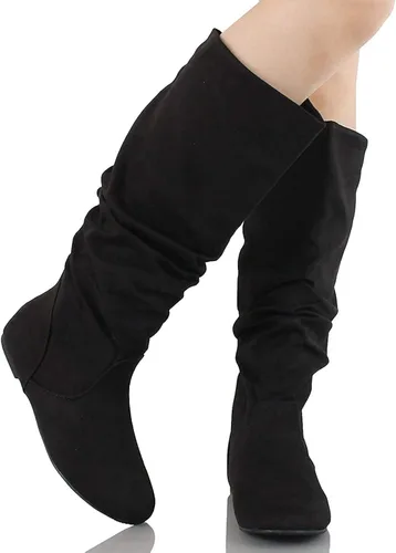 Vista 4 de Soda Zuluu - Botas planas de cuero sintético con diseño slouchy y longitud alta a la rodilla