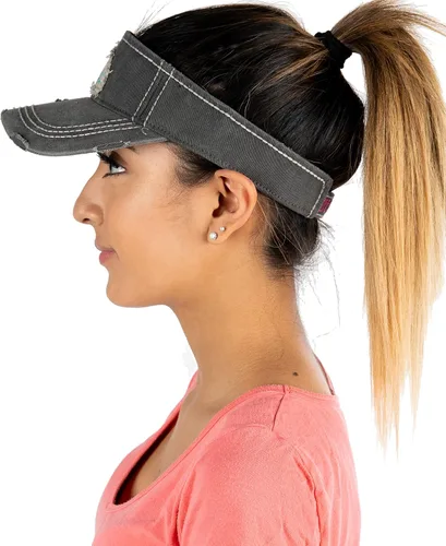 Vista 3 de Funky Junque Gorra de béisbol para mujer, diseño de cola de caballo alta, media visera, ajustable, gorra atlética La vida es una playa - Negro